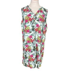 Caribbean Joe Women's XL Tropical Floral Sleeveless Dress Vacation Beach Tunic